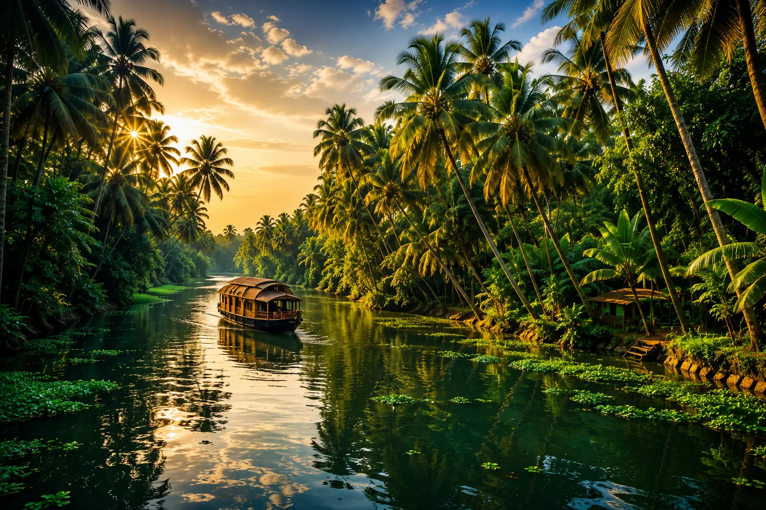 river and houseboat in kerala